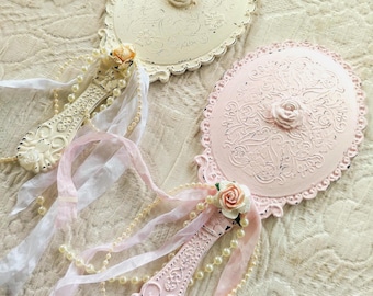Cottage core Vanity Handheld Mirror - Vintage Style Boudoir - Victorian Inspired - Country Farmhouse Shabby Chic