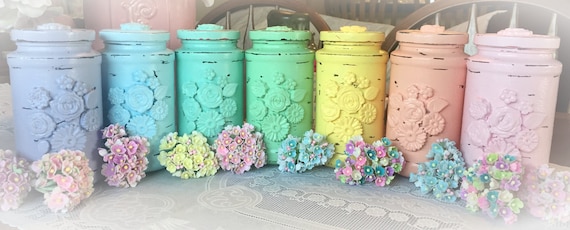 Shabby Chic Glass Flower Vase Jar Wedding Bridal Baby Birthday