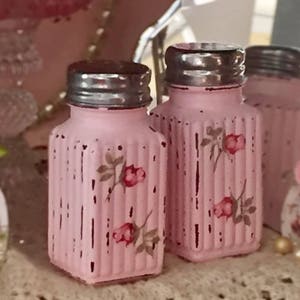 Shabby Chic Salt Pepper Shakers Glass Set Decoupage Rose Rosebuds Kitchen Home Dorm Wedding Shower Decor Gift Sweet Vintage Designs image 5