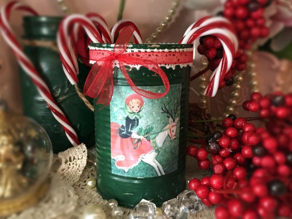 Shabby Chic Christmas Vase Table Decor Centerpiece Forest Green