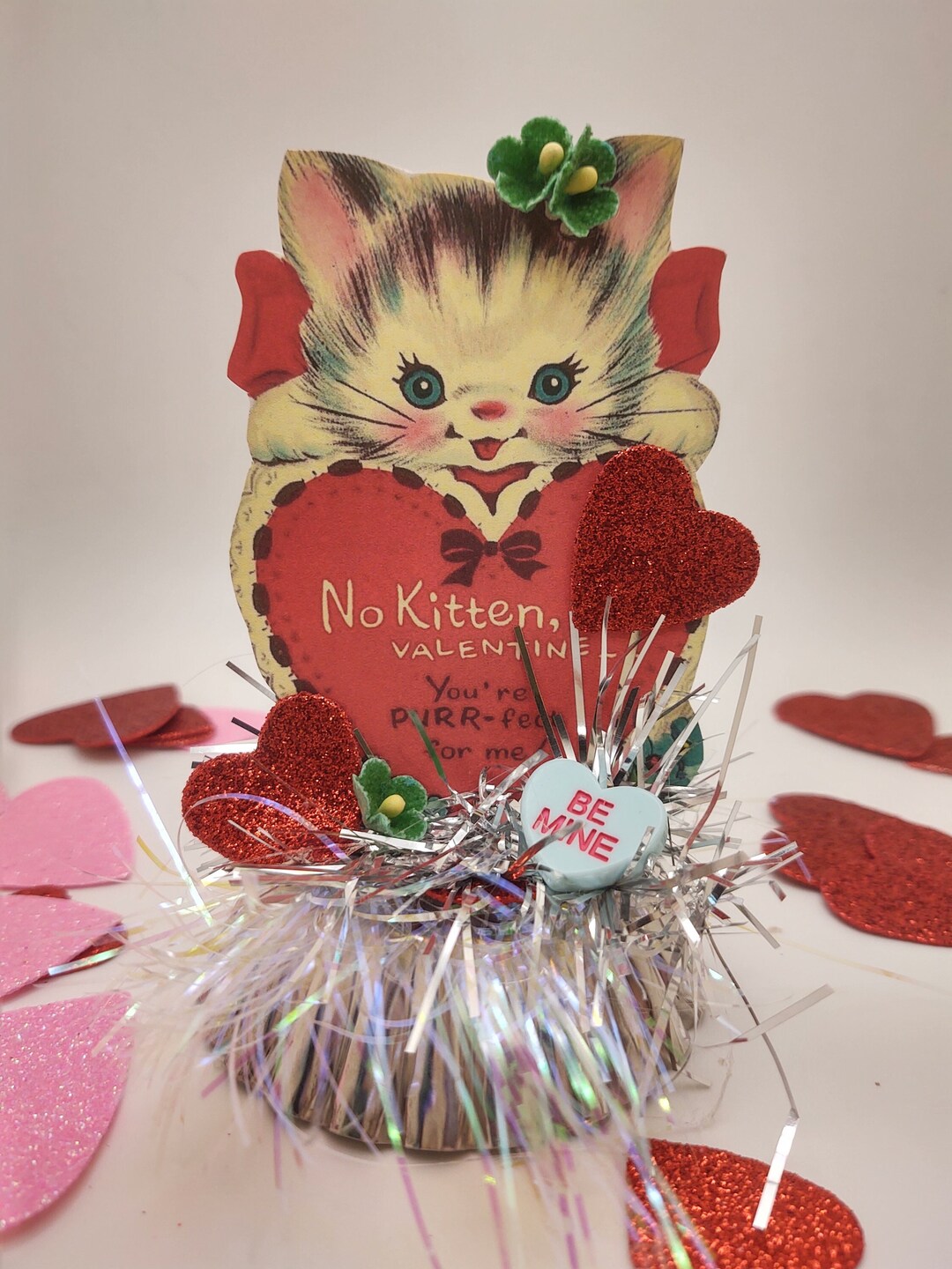 Vintage Style Valentine Decoration Retro Kitschy Decor Kitty Cat Kitten