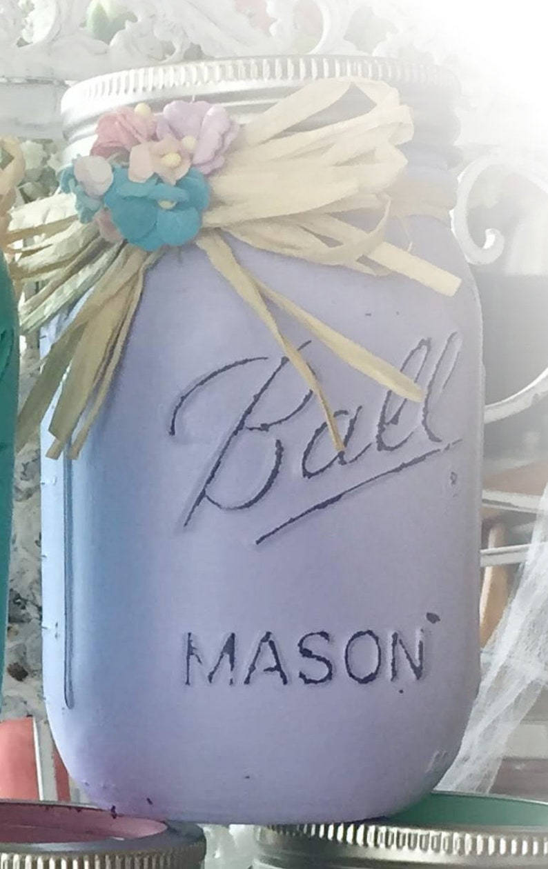 Shabby Chic Painted Mason Jar Centerpiece Decor Vase Wedding Lavender