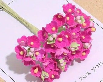 1 Forget-Me-Not Paper Flowers BRIGHT PINK Bouquet/Pick/Sprays-Vintage Millinery Style- DollHouse Miniature - Flower Crown Crafting Gifting