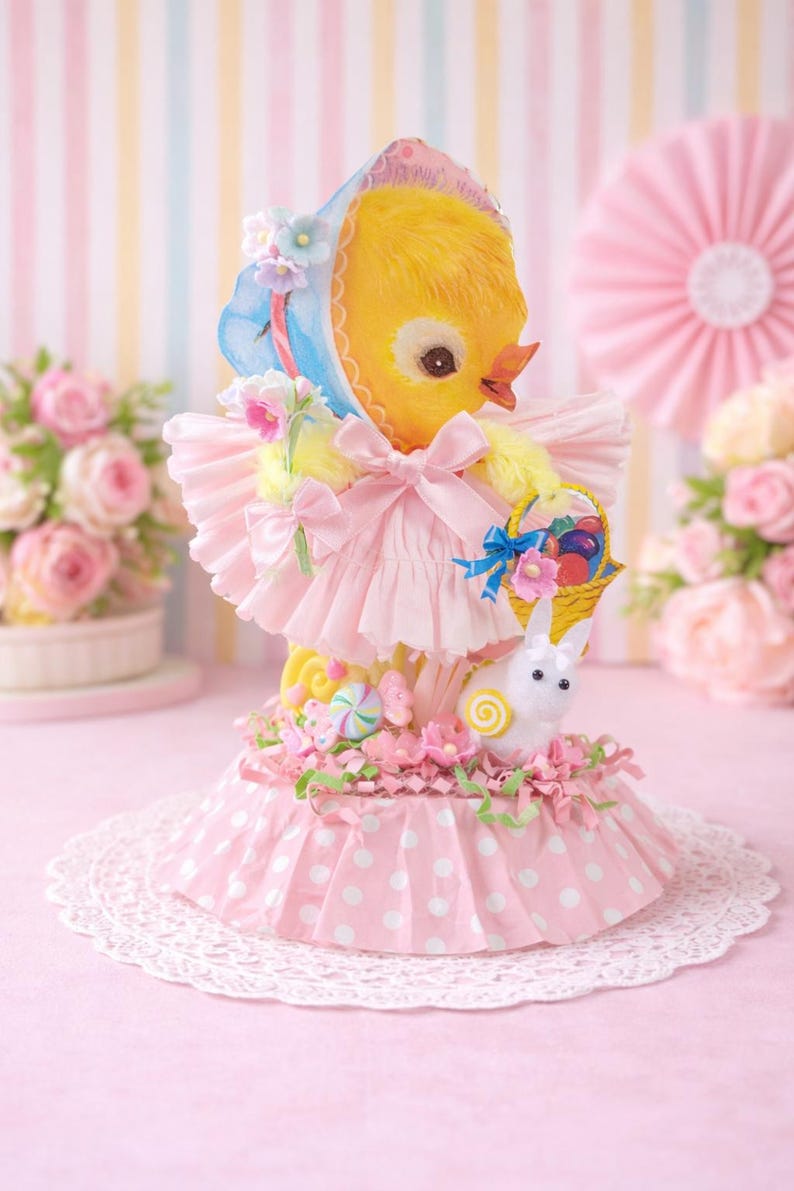 Vintage Style Bump Chenille Chick Figure – Easter Spring Decor, Tier Tray Spring Accents - Kitsch Kitschy Home Decor or Kawaii Style image 6