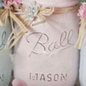 Shabby Chic Painted Mason Jars Centerpieces Home Decor Vases for Wedding Bridal/Baby Shower/Birthday Party/Mothers Day Hostess Gift Idea Light Pink