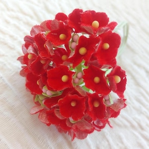1 Forget-Me-Not Flower Spray | CHRISTMAS RED | Rare Velvet/Flocking Vintage Style Millinery | Shabby Chic Floral Bouquet DollHouse Miniature