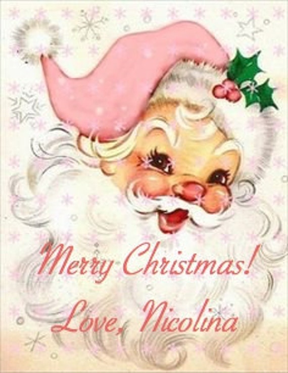 Personalized Set Of 9 Pink Christmas Vintage Santa Claus Father Xmas And Pink Ribbons Gift Bag Art Tags Or Tree Ornaments Shabby Chic Retro By Sweet Vintage Designs Catch My Party