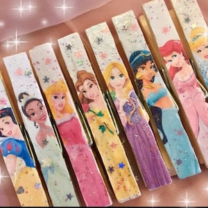 8 Theme Park Princess Princesses Clothespins Set - OPTIONAL MAGNETS - Gift Bag Tag Clips Party Favor Sweet Vintage Designs Gift Idea For Her
