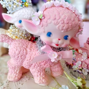 Retro Vintage Inspired PINK RUBBER LAMB - Squeaky Toy - Decorative