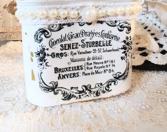 FRENCH COUNTRY Decorated Rectangle Can - White Farmhouse Rustic Decor - Typography French Labels - Paris France Home Decor- Shabby Chic Home