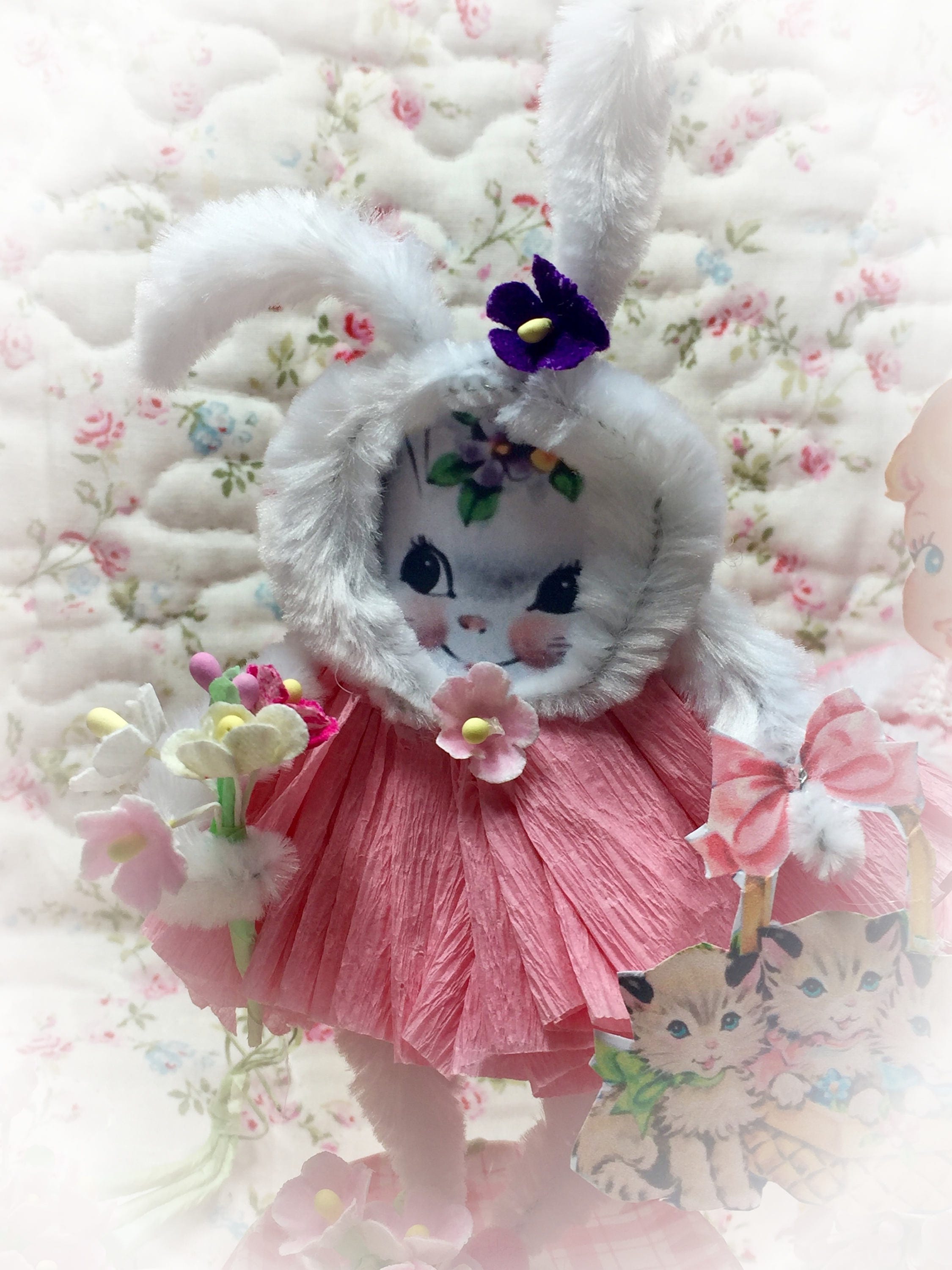 Bunny Rabbit Easter Spring Decor - Vintage Style Bump Chenille Figure ...