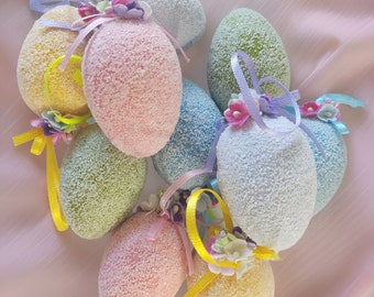 5 Sugared Easter Eggs - Easter Tree Hanging Shabby Chic Easter Egg Decor - Easter Egg Tree Decor or Tiered Tray - Sweet Vintage Designs