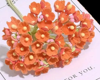 1 Forget-Me-Not Paper Flower ORANGE Bouquet/Pick/Sprays-Vintage Millinery Style- DollHouse Miniature - Flower Crown Crafting - Gifting