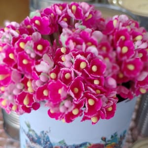 Vintage Forget-Me-Not Flowers Spray | BRIGHT PINK | FLOCKED Millinery Flowers | Shabby Chic Floral Bouquet DollHouse Miniatures | Gifts
