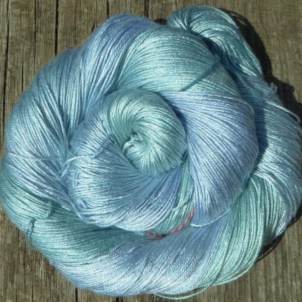 PURE Mulberry SILK, 4 ply, hand dyed, Mollycoddle Yarns, 100 gms 400 mts, fingering, indie dyer, pale turquoise, aqua, sky blue