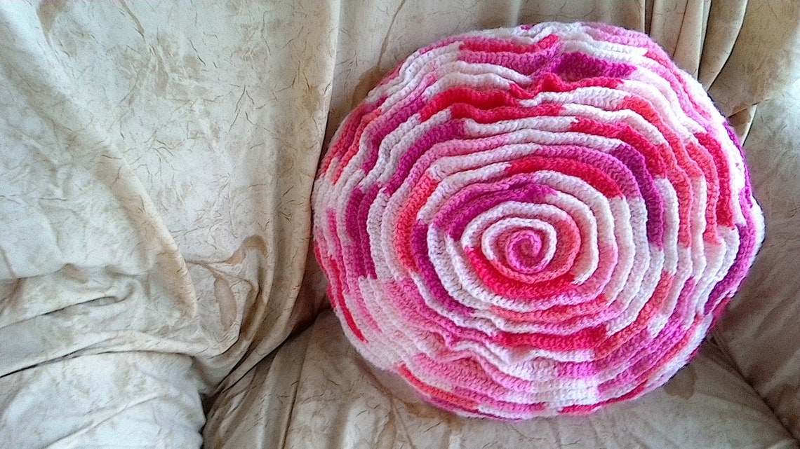 Variegated Pink Ruffle Rose Pillow Etsy