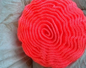 16"  Round Double Sided Coral Ruffle Rose Pillow