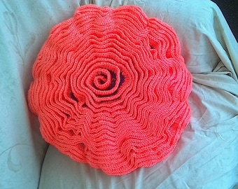 Coral and Purple Ruffle Rose Pillow