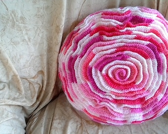 Variegated Pink Ruffle Rose Pillow