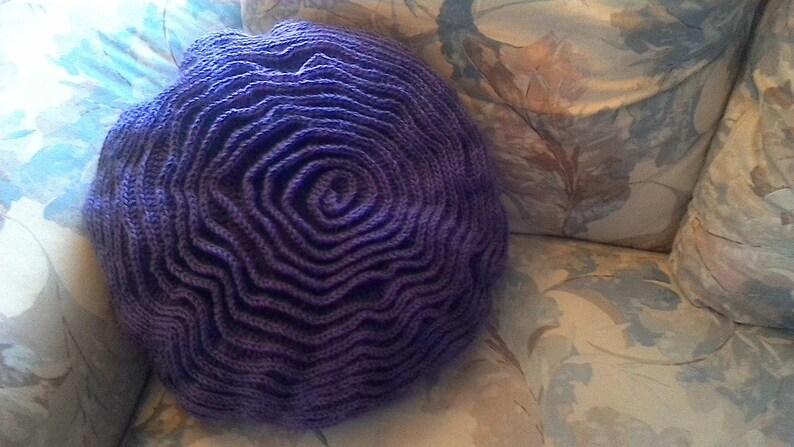 purple pillow 16 inch round crochet pillow ruffle rose home decor red heart yarn soft touch non removable pillow lavender yarn spot clean.