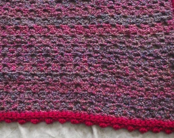 Pink,Purple,Blue Afghan with picot border