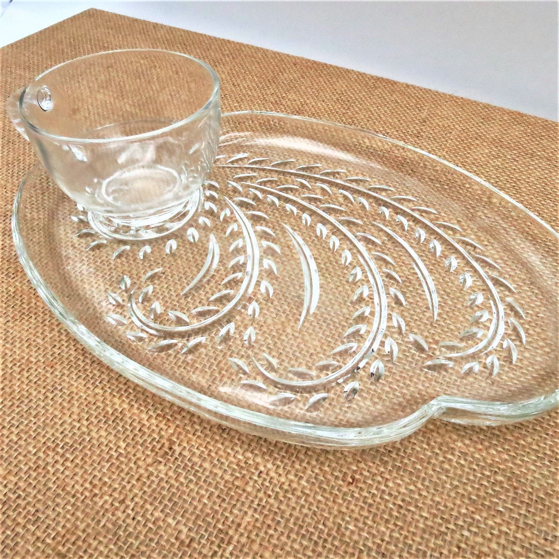 Federal Glass Snack Set Trays with Cups Homestead Tea Party Etsy
