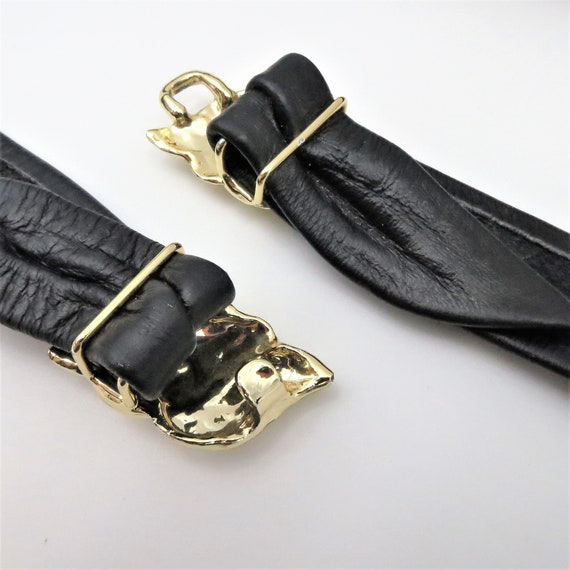 Black Leather Belt Gold Buckle 1980s Fashionista … - image 4