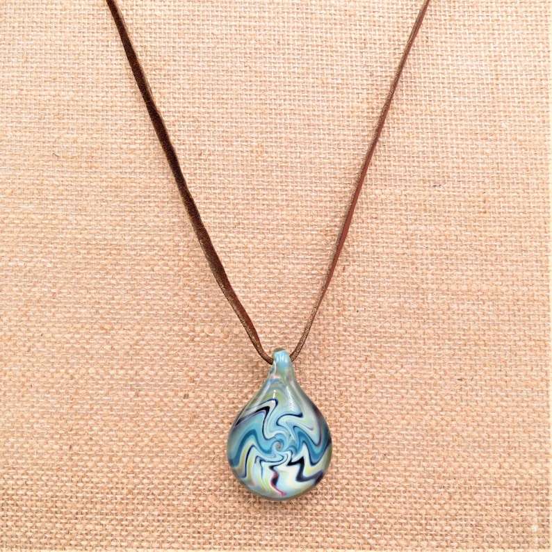 Art Glass Pendant Necklace Boro Blown Fused Glass Colorful Borosilicate Glass LARGE Handmade