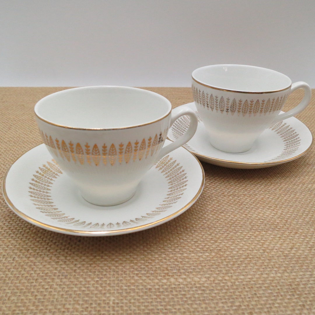 White Gold Cup Saucer Set of 2 Staffordshire Fine China Royal Knight