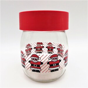 Christmas Santa Glass Cookie Jar w Red Lid Vintage Carlton Glass Retro Santa Candy Container