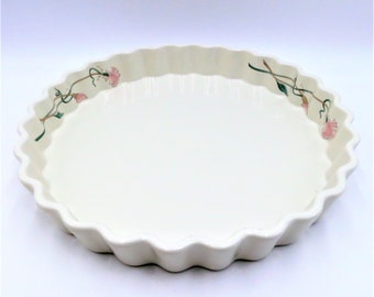 Quiche Dish Pink Flower Ceramic Pottery Tart Pie Pan Made in Japan