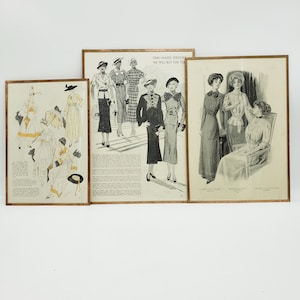 Vintage Fashion Magazine Prints Antique The Delineator Copper Tape Wrapped Frames Women in Dresses