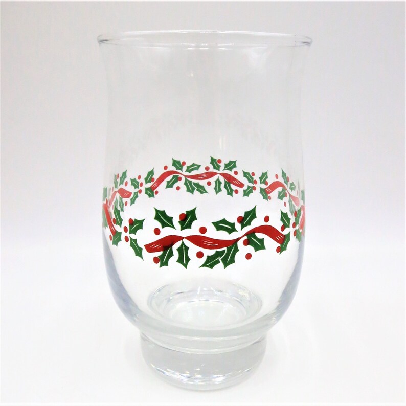 Libbey Christmas Glasses Arby's Holly Berry Ribbon Tulip Etsy