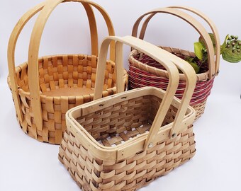 Wicker Basket Wood Handle Woven Vintage Storage Basket Toy Storage Boho Bohemian Farmhouse Flower Display Basket