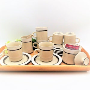 Sango Carousel White Tea Set Vintage Ceramic Stoneware Set for 6 Japan Cup Saucer Sugar Bowl Creamer Modern Retro Kitchen