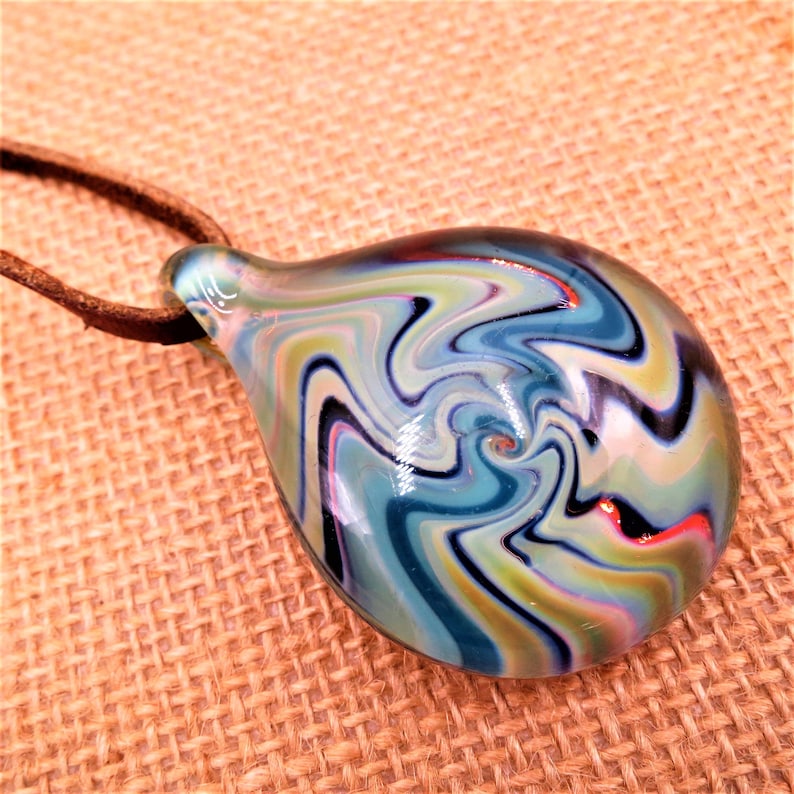 Art Glass Pendant Necklace Boro Blown Fused Glass Colorful Borosilicate Glass LARGE Handmade