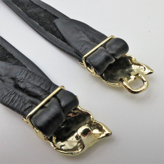 Black Leather Belt Gold Buckle 1980s Fashionista … - image 5