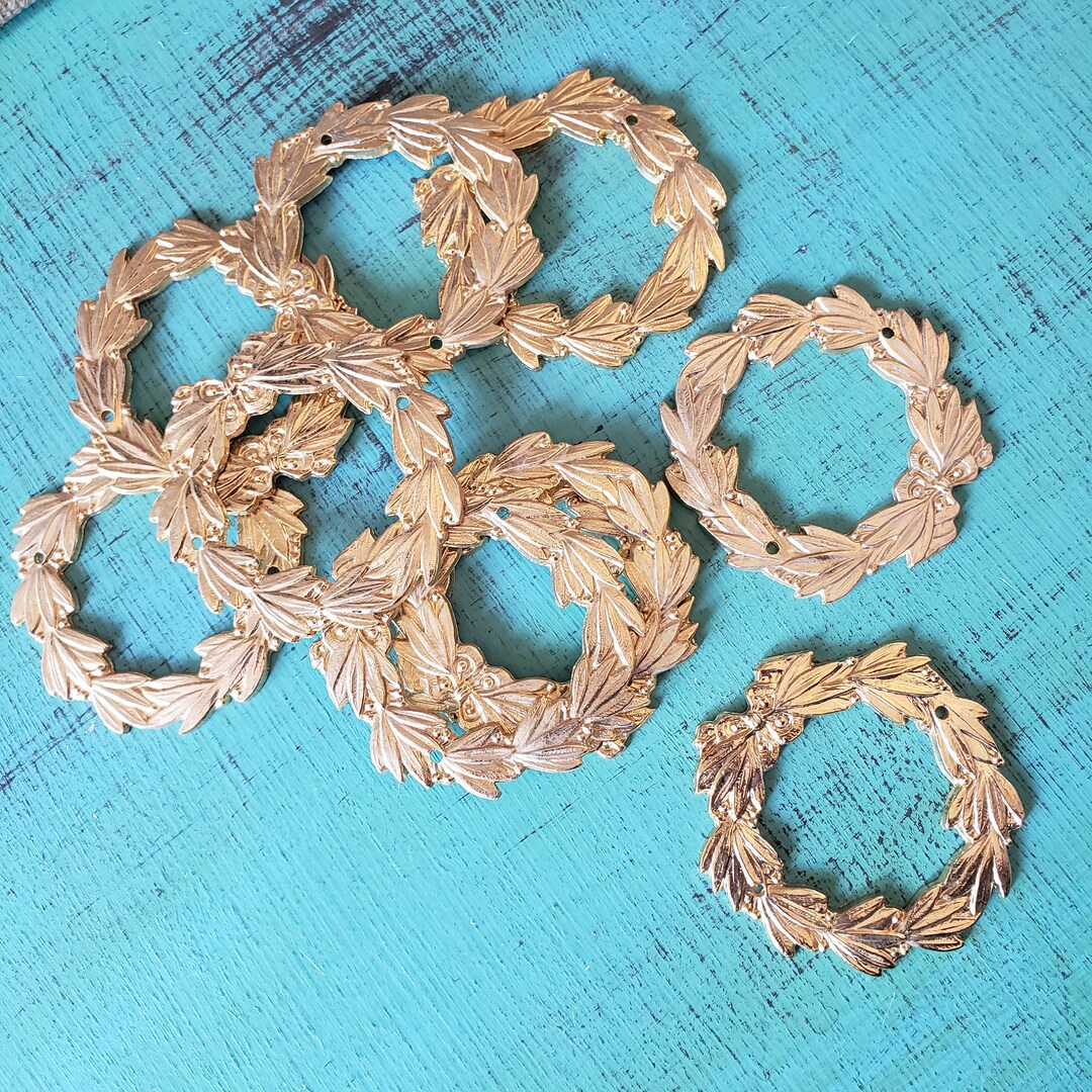 Brass Furniture Applique Vintage Gold Leaf Wreath Hardware