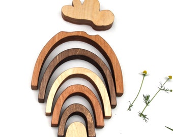 Waldorf Rainbow + Cloud Set | Eco-friendly Baby Toy | Montessori Wooden Stacker | Natural Wood