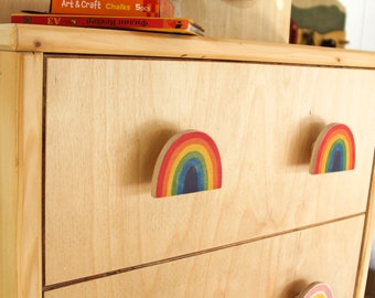 Boutons de commode arc-en-ciel : lot de 2 décorations bohèmes en bois pour chambre d'enfants
