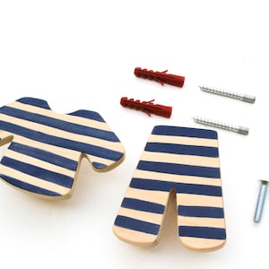 Kids dresser knobs sea stripe| Kids hanger | Nursery drawer knob | Eco friendly kids room | Montessori nursery | Kids room knobs