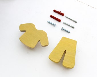 Yellow Wooden Shirt & Pants Drawer Pulls: Kids Room Decor (Set of 2)