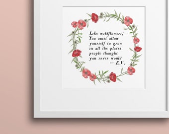 Wildflower Artwork  |  Printable Wall Art | like wildflowers quote | Watercolour Print | Cute Drawing | Downloadable illustration |