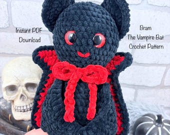 Bram the Vampire Bat Crochet Pattern, Halloween, PDF, Low Sew, Amigurumi plushie, spooky, handmade, PDF Download
