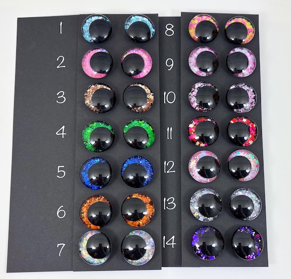 Hand painted Safety Eyes, 18-35mm glittered sinker eyes, Amigurumi, for toys, crochet, sparkly glittery eyes