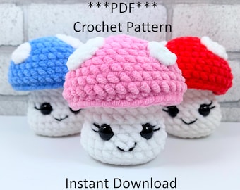 Crochet Mushroom Pattern, PDF, Amigurumi, Low sew, handmade, Plushie Pattern, fun food, decor