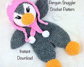 Crochet Penguin Snuggler Comforter Pattern, PDF,  Amigurumi, low sew, handmade, Plushie Toy Pattern, lovey