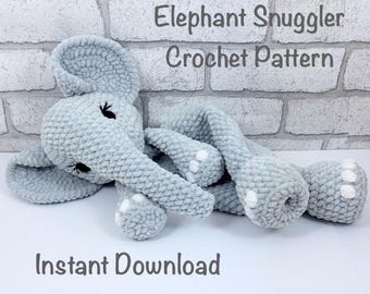 Crochet Elephant Snuggler Comforter Pattern, Amigurumi, low sew,  Plushie Toy Pattern, lovey