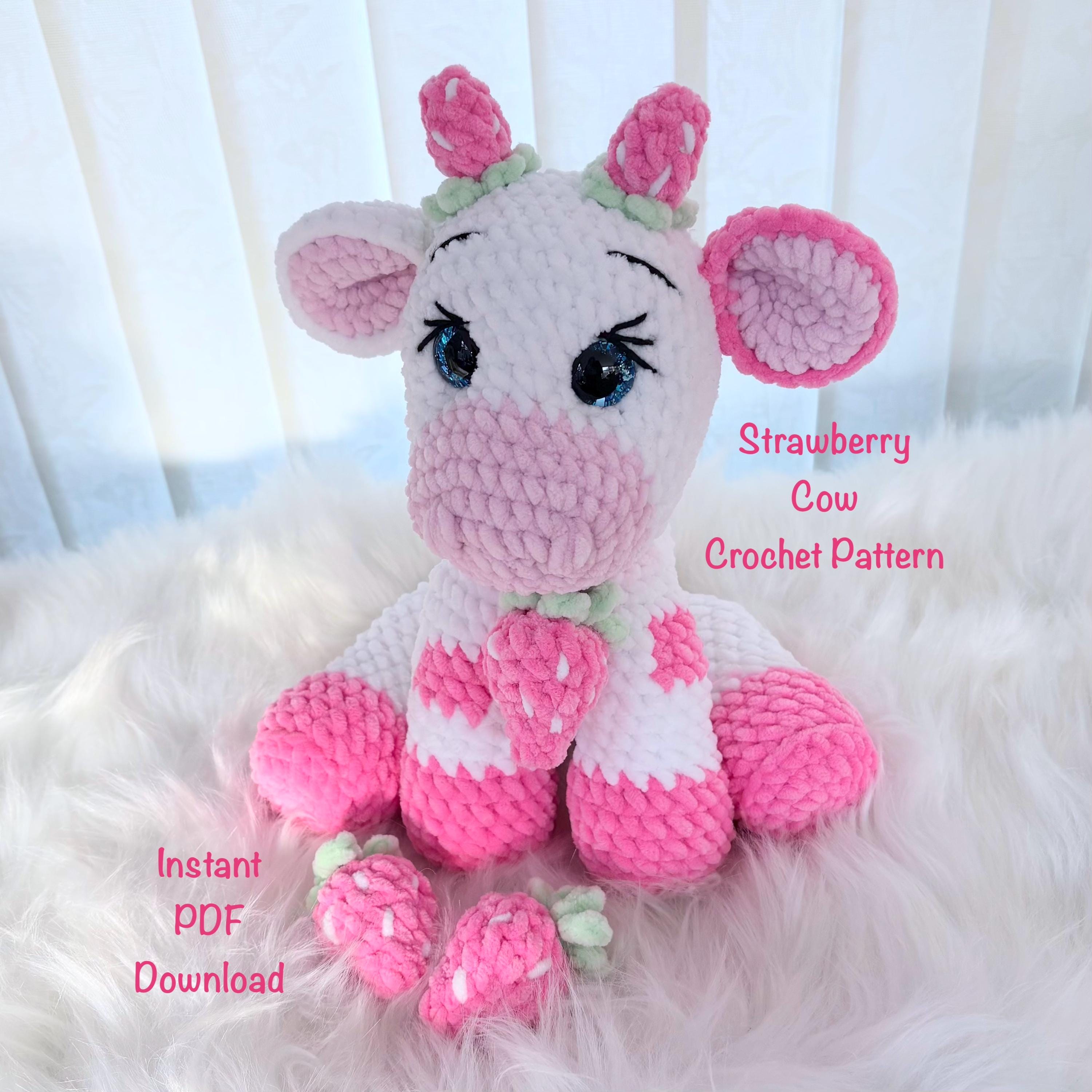 16 Strawberry Cow Crochet Patterns for Plushies, Loveys, and Blankets 5 Sitting Strawberry Cow Crochet