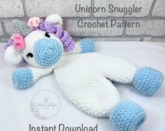 Crochet Unicorn Comforter Snuggler Pattern, Amigurumi, low sew, Plushie Toy Pattern, lovey